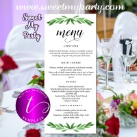 Greenery Wedding Menu tea length template,Greenery restaurant menu,050w